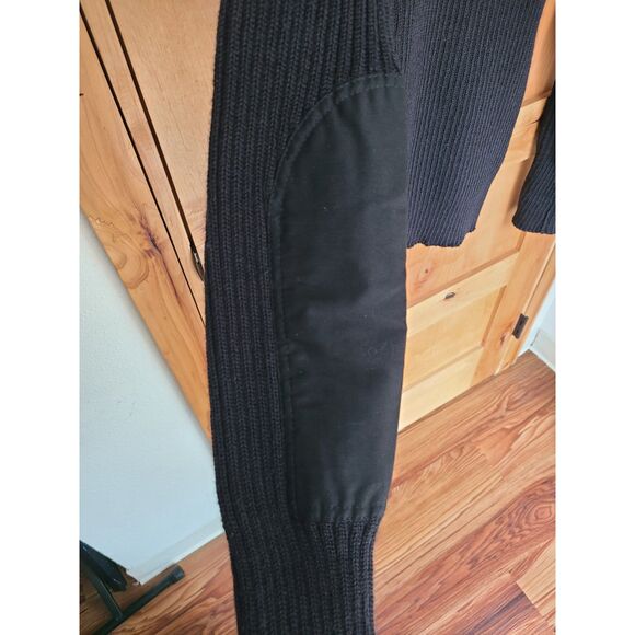 Brigade Quartermasters 100% Wool Black Sweater 42 Elbow Patches LARGE Fisherman - Picture 5 of 5